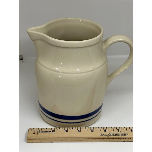 VTG ROSEVILLE POTTERY Creamer FRIENDSHIP Pitcher BLUE Stripe 6.5" Ohio USA Made - Picture 8 of 9